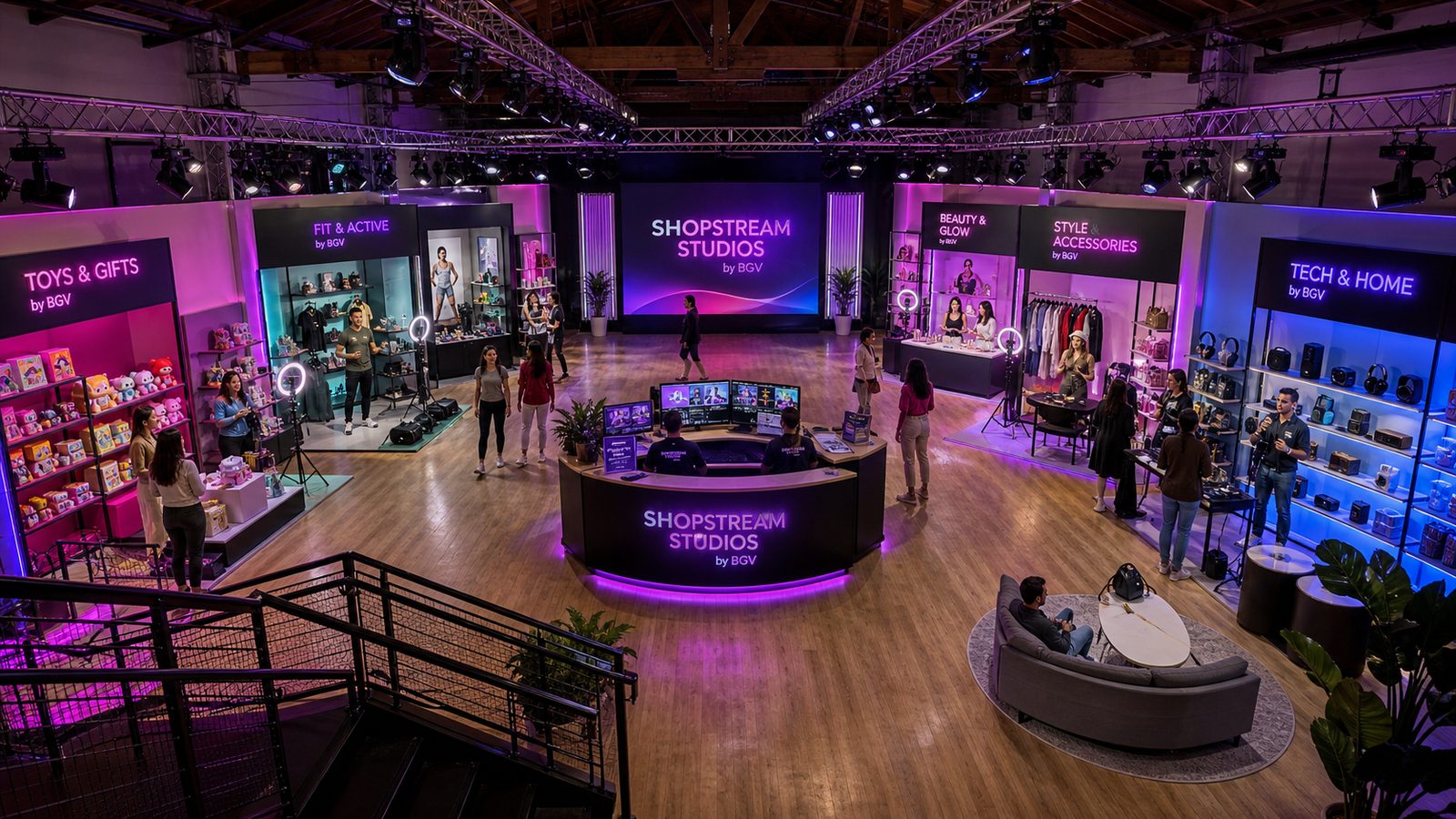 Shopstream Studios aerial view — all live bays